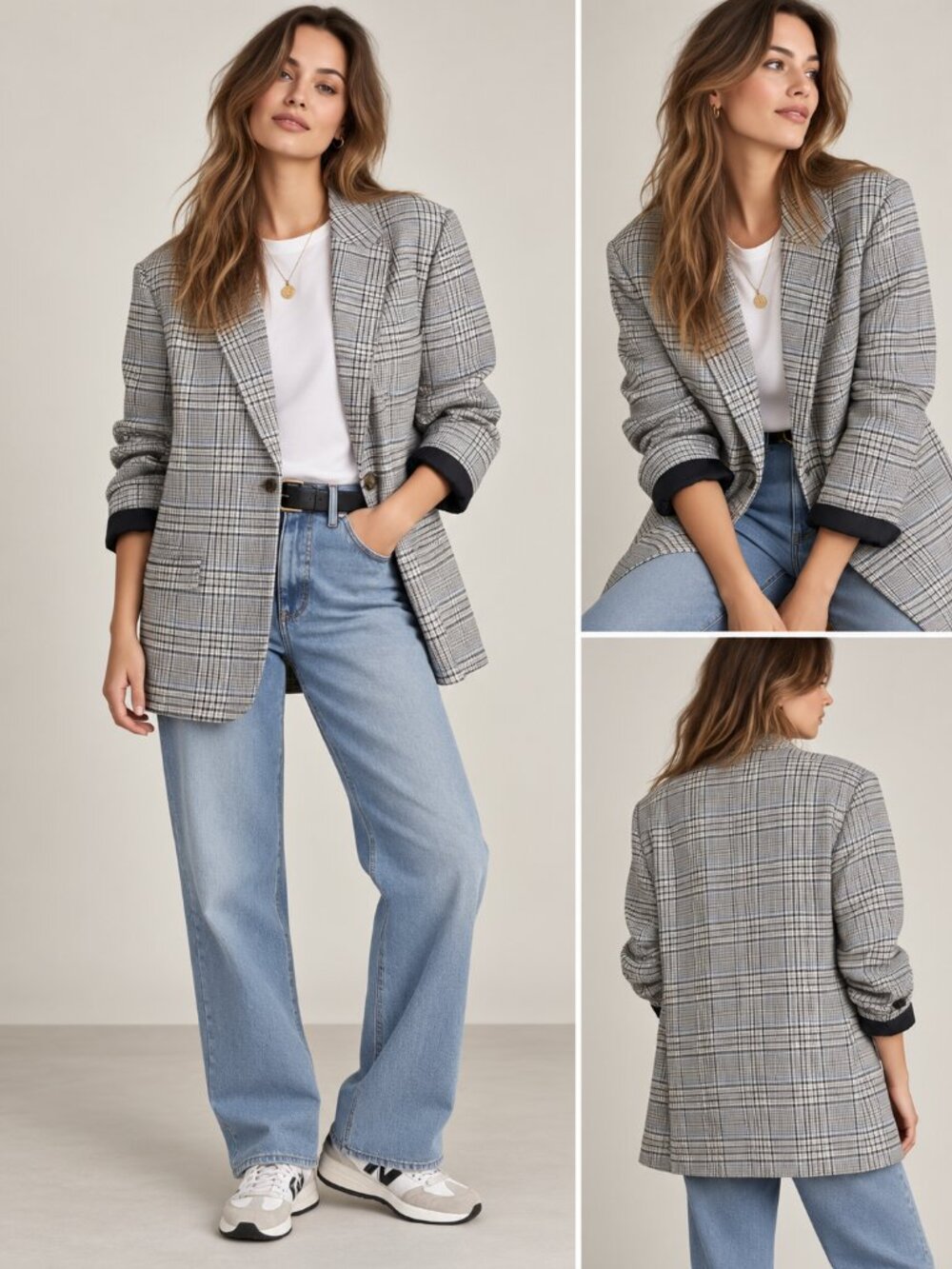 So Houndstooth classic plaid check slightly oversized Blazer size M